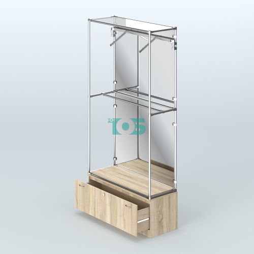 Торговая система ХРОМ (задняя стенка - зеркало) 1200 мм №4-1 с тумбой Т-11 и поручнями