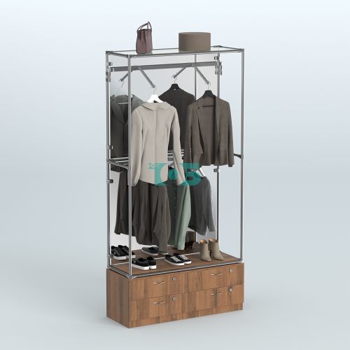 Торговая система ХРОМ (задняя стенка - зеркало) 1200 мм №4-2 с тумбой Т-14 и поручнями