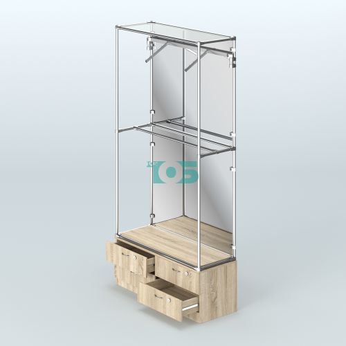 Торговая система ХРОМ (задняя стенка - зеркало) 1200 мм №4-2 с тумбой Т-14 и поручнями