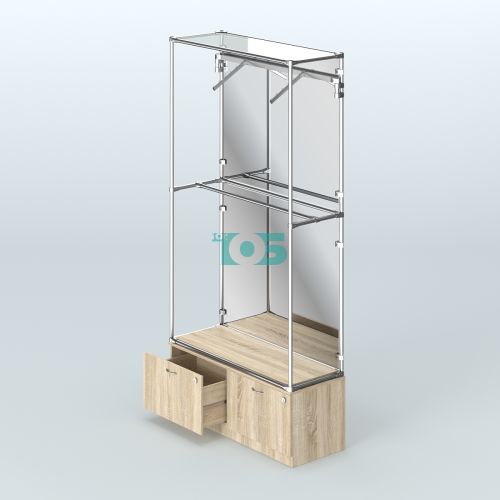 Торговая система ХРОМ (задняя стенка - зеркало) 1200 мм №4-3 с тумбой Т-15 и поручнями