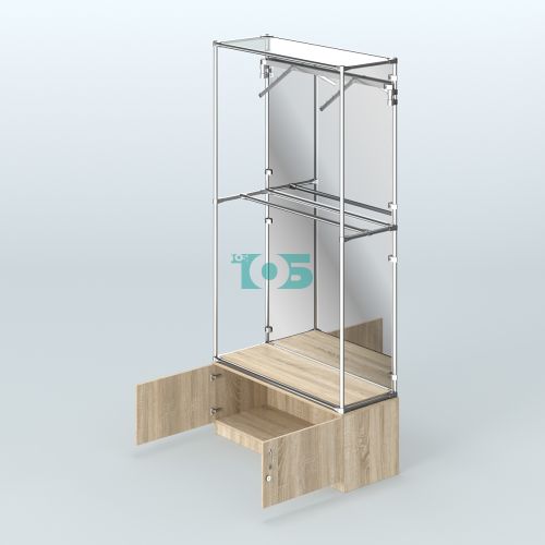 Торговая система ХРОМ (задняя стенка - зеркало) 1200 мм №4-4 с тумбой Т-21 и поручнями