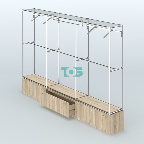 Торговая система ХРОМ без ДСП 3600 мм №3 с тумбами Т-11 и поручнями