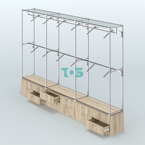 Торговая система ХРОМ без ДСП 3600 мм №4 с тумбами Т-14 и поручнями