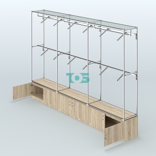 Торговая система ХРОМ без ДСП 3600 мм №5 с тумбами Т-21 и поручнями