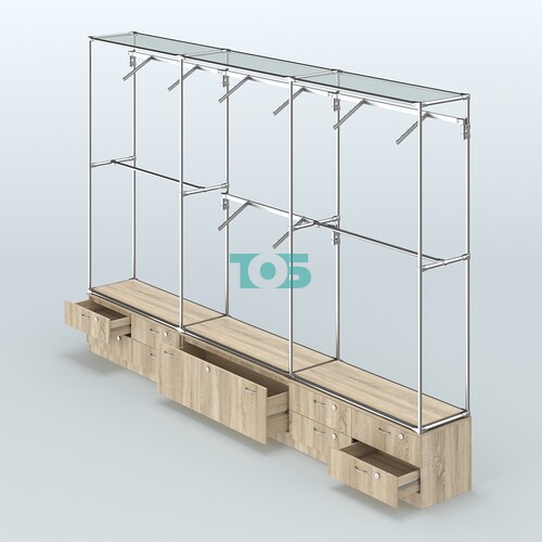 Торговая система ХРОМ без ДСП 3600 мм №6 с тумбами Т-11, Т-14 и поручнями