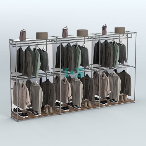 Торговая система ХРОМ (задняя стенка - зеркало) 3600 мм с поручнями №1