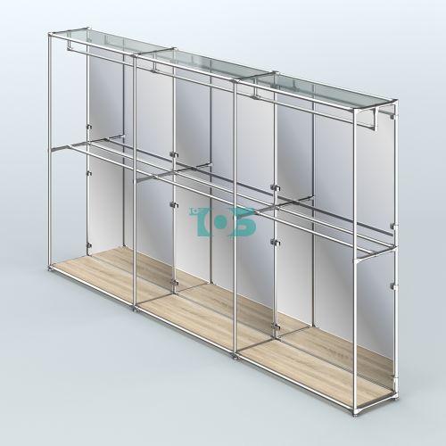 Торговая система ХРОМ (задняя стенка - зеркало) 3600 мм с поручнями №1