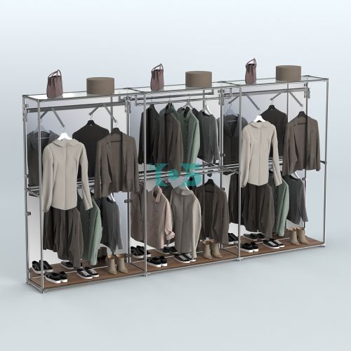 Торговая система ХРОМ (задняя стенка - зеркало) 3600 мм с поручнями №3