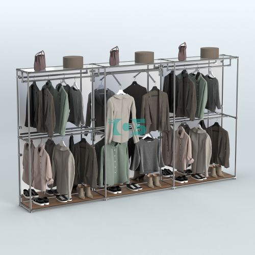 Торговая система ХРОМ (задняя стенка - зеркало) 3600 мм с поручнями №5