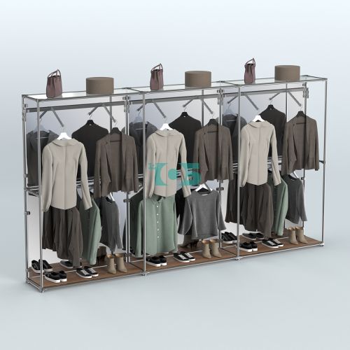 Торговая система ХРОМ (задняя стенка - зеркало) 3600 мм с поручнями №6