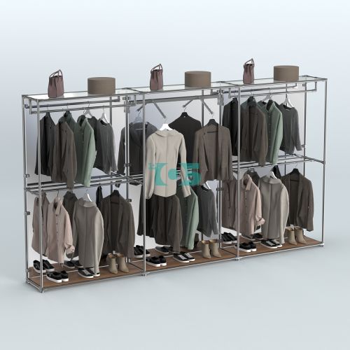 Торговая система ХРОМ (задняя стенка - зеркало) 3600 мм с поручнями №8