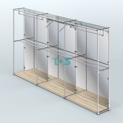 Торговая система ХРОМ (задняя стенка - зеркало) 3600 мм с поручнями №8