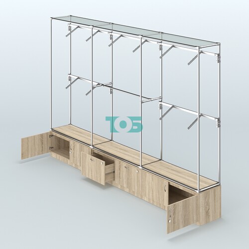 Торговая система ХРОМ без ДСП 3600 мм №9 с тумбами Т-21, Т-15 и поручнями