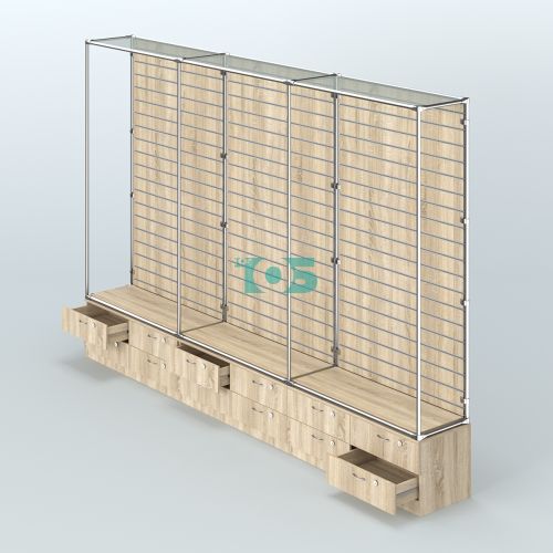 Торговая система ХРОМ (задняя стенка - Экономпанель) №9 с тумбами Т-14