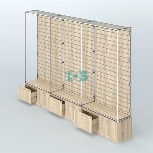 Торговая система ХРОМ (задняя стенка - Экономпанель) №10 с тумбами Т-15