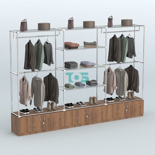 Торговая система ХРОМ без ДСП 3600 мм с тумбами Т21, прозрачными полками и поручнями №2