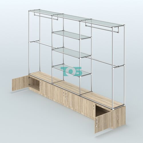 Торговая система ХРОМ без ДСП 3600 мм с тумбами Т21, прозрачными полками и поручнями №2