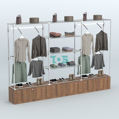 Торговая система ХРОМ без ДСП 3600 мм с тумбами Т11, прозрачными полками и поручнями №3