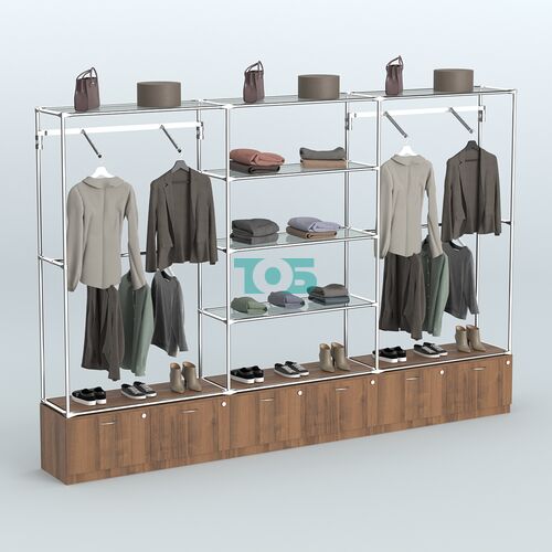 Торговая система ХРОМ без ДСП 3600 мм с тумбами Т15, прозрачными полками и поручнями №6