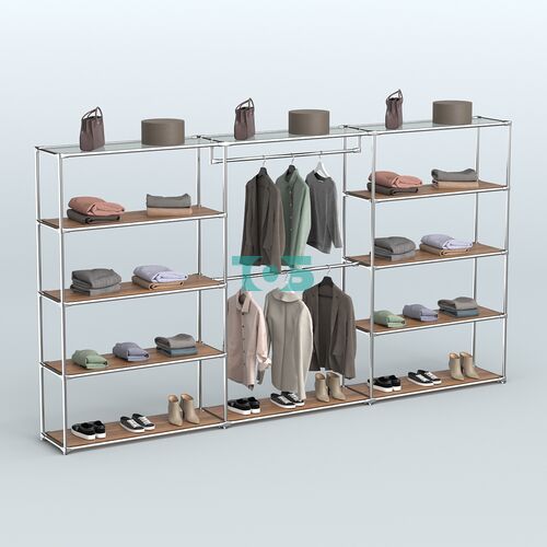 Торговая система ХРОМ без ДСП 3600 мм с полками ДСП и поручнями №1