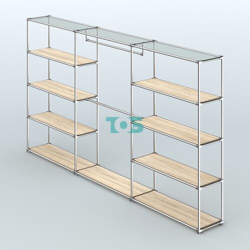 Торговая система ХРОМ без ДСП 3600 мм с полками ДСП и поручнями №1