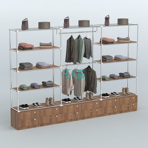 Торговая система ХРОМ без ДСП 3600 мм с тумбами Т14, полками ДСП и поручнями №1