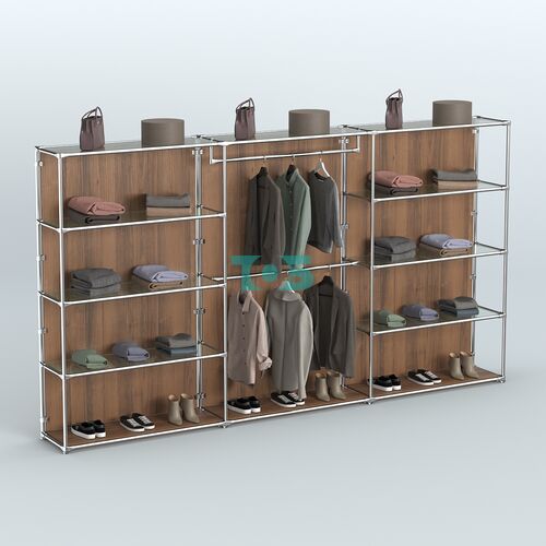 Торговая система ХРОМ (задняя стенка - ДСП) 3600 мм с прозрачными полками и поручнями №1