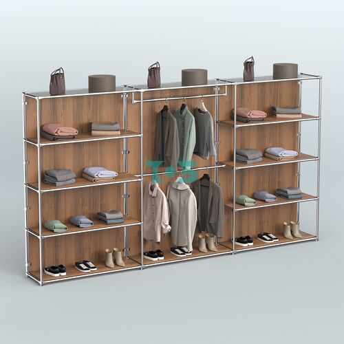 Торговая система ХРОМ (задняя стенка - ДСП) 3600 мм с полками ДСП и поручнями №1