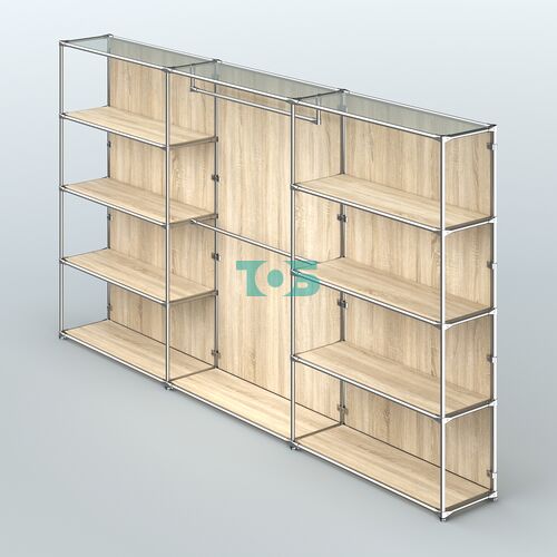 Торговая система ХРОМ (задняя стенка - ДСП) 3600 мм с полками ДСП и поручнями №1