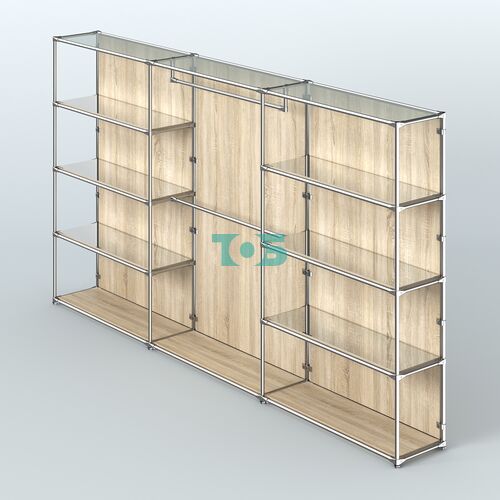 Торговая система ХРОМ (задняя стенка - ДСП) 3600 мм с зеркальными полками и поручнями №1