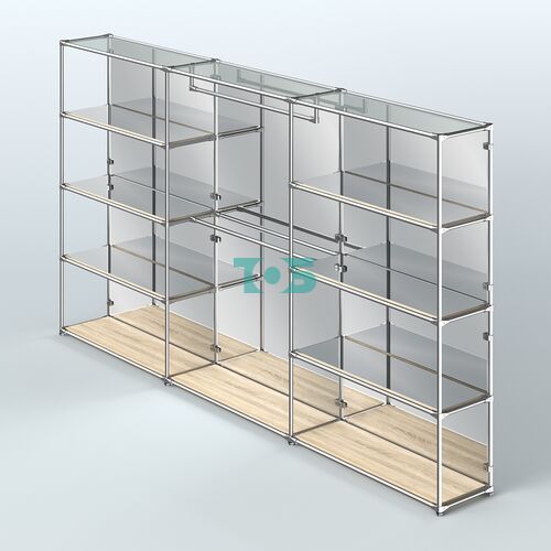 Торговая система ХРОМ (задняя стенка - зеркало) 3600 мм с зеркальными полками и поручнями №1