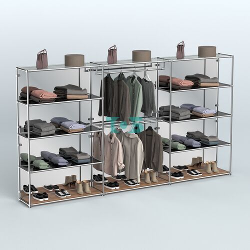 Торговая система ХРОМ (задняя стенка - зеркало) 3600 мм с тонированными полками и поручнями №1