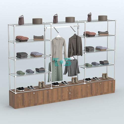 Торговая система ХРОМ без ДСП 3600 мм с тумбами Т11, Т21, прозрачными полками и поручнями №4