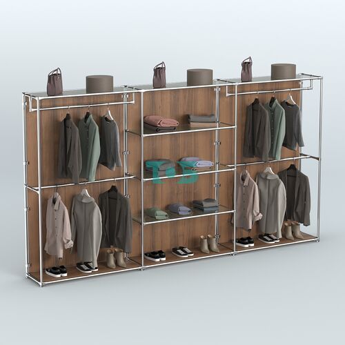 Торговая система ХРОМ (задняя стенка - ДСП) 3600 мм с прозрачными полками и поручнями №2