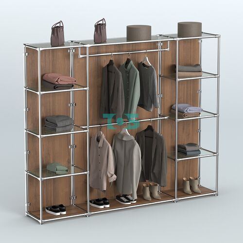 Торговая система ХРОМ (задняя стенка - ДСП) 2430 мм с прозрачными полками и поручнями №3