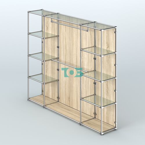 Торговая система ХРОМ (задняя стенка - ДСП) 2430 мм с прозрачными полками и поручнями №3