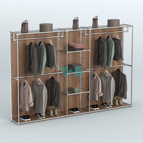 Торговая система ХРОМ (задняя стенка - ДСП) 3030 мм с прозрачными полками и поручнями №4