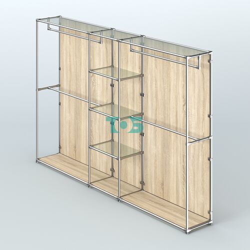 Торговая система ХРОМ (задняя стенка - ДСП) 3030 мм с прозрачными полками и поручнями №4