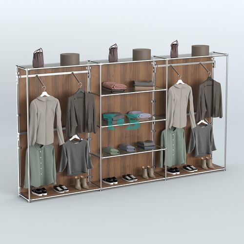 Торговая система ХРОМ (задняя стенка - ДСП) 3600 мм с прозрачными полками и поручнями №5