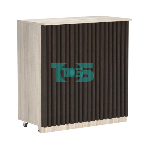 Торговый прилавок под кассу выкатной прямоугольный с планками серии ВЕРТИКАЛЬ №1 УЦ