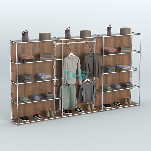 Торговая система ХРОМ (задняя стенка - ДСП) 3600 мм с прозрачными полками и поручнями №6