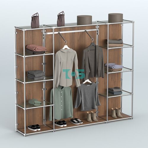 Торговая система ХРОМ (задняя стенка - ДСП) 2430 мм с прозрачными полками и поручнями №7