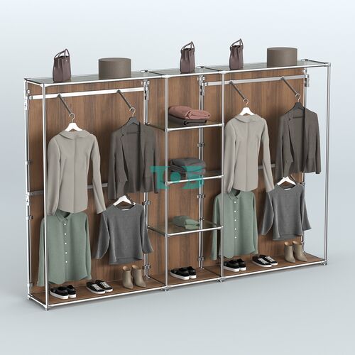 Торговая система ХРОМ (задняя стенка - ДСП) 3030 мм с прозрачными полками и поручнями №8