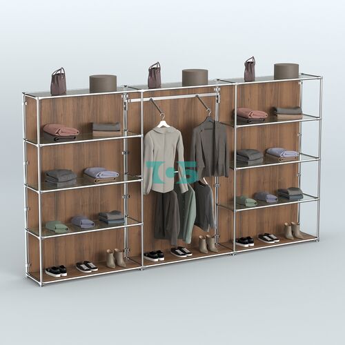 Торговая система ХРОМ (задняя стенка - ДСП) 3600 мм с прозрачными полками и поручнями №9