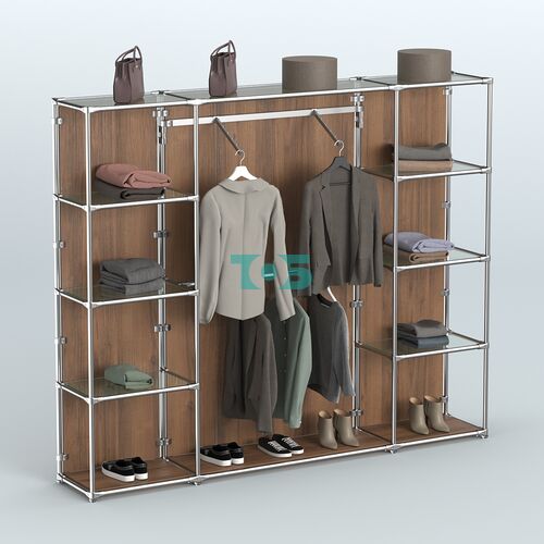 Торговая система ХРОМ (задняя стенка - ДСП) 2430 мм с прозрачными полками и поручнями №11