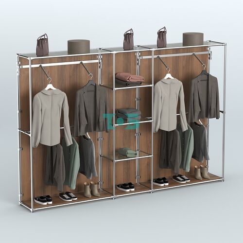 Торговая система ХРОМ (задняя стенка - ДСП) 3030 мм с прозрачными полками и поручнями №12