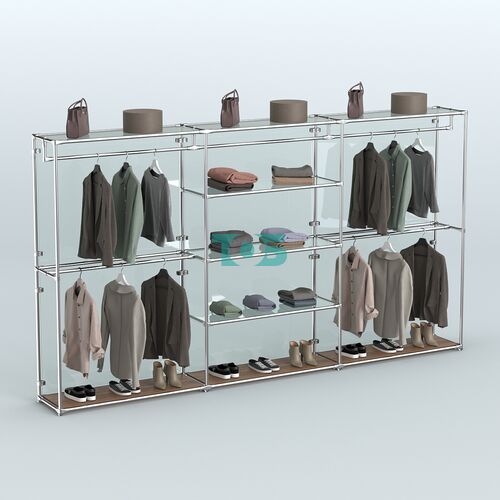 Торговая система ХРОМ (задняя стенка - стекло) 3600 мм с прозрачными полками и поручнями №2