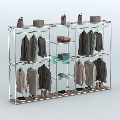 Торговая система ХРОМ (задняя стенка - стекло) 3030 мм с прозрачными полками и поручнями №4