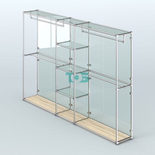 Торговая система ХРОМ (задняя стенка - стекло) 3030 мм с прозрачными полками и поручнями №4