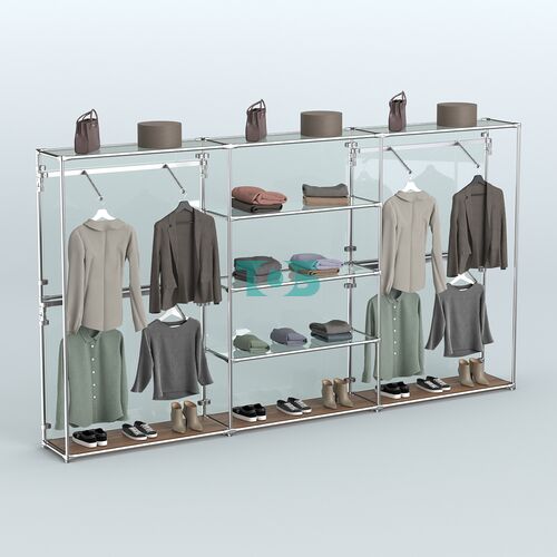 Торговая система ХРОМ (задняя стенка - стекло) 3600 мм с прозрачными полками и поручнями №5